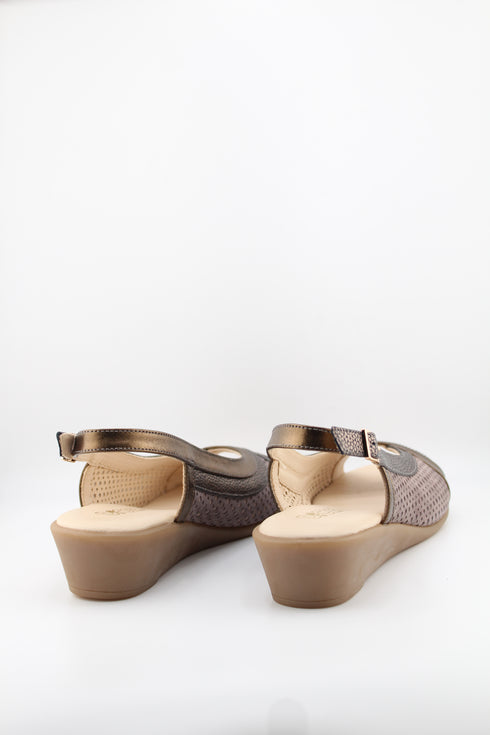 DFC Relax Metallic Cross-Strap Perforated Slingback Wedge